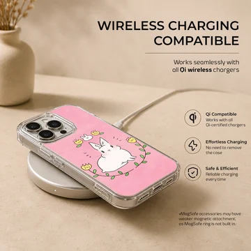 Cute bunny rabbit illustration on pink background phone case — Charging