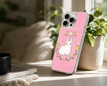 Cute bunny rabbit illustration on pink background phone case — Lifestyle