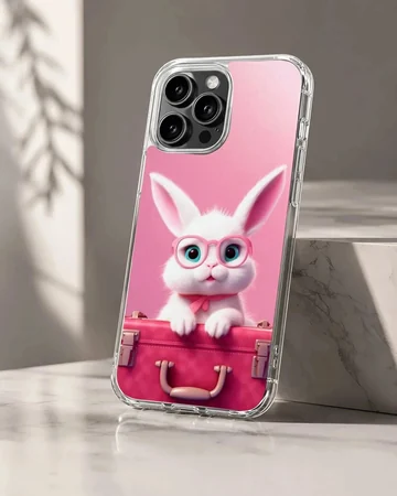 Adorable bunny rabbit in glasses phone case design.