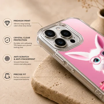 Adorable bunny rabbit in glasses phone case design. — Info