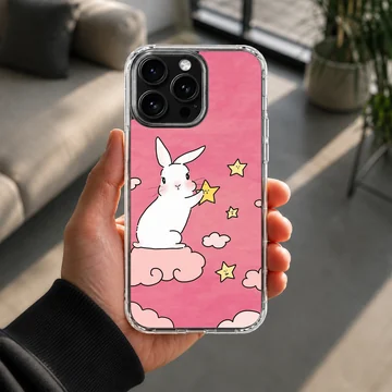 Bunny rabbit with stars on pink background phone case — Lifestyle