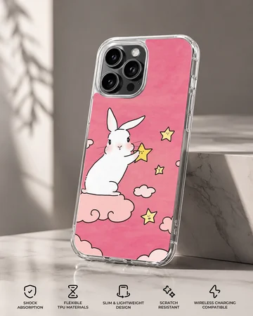 Bunny rabbit with stars on pink background phone case — Specs