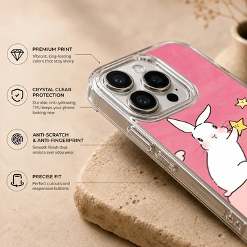 Bunny rabbit with stars on pink background phone case — Info