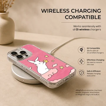 Bunny rabbit with stars on pink background phone case — Charging