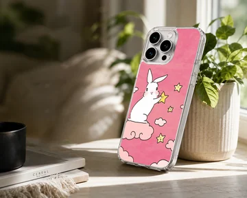 Bunny rabbit with stars on pink background phone case — Lifestyle