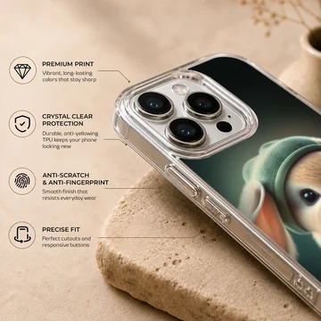 Digital illustration of a cute bunny rabbit wearing a hat on a phone case — Info