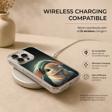 Digital illustration of a cute bunny rabbit wearing a hat on a phone case — Charging