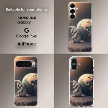 Serene bunny with globe backdrop on a phone case — Collage