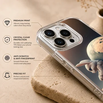 Serene bunny with globe backdrop on a phone case — Info