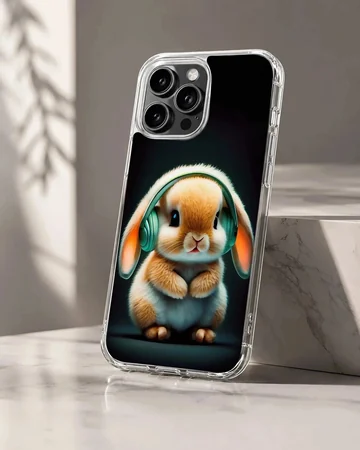 Bunny with headphones digital illustration phone case