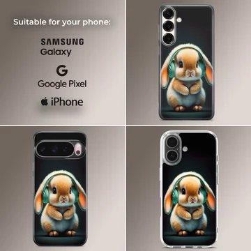 Bunny with headphones digital illustration phone case — Collage