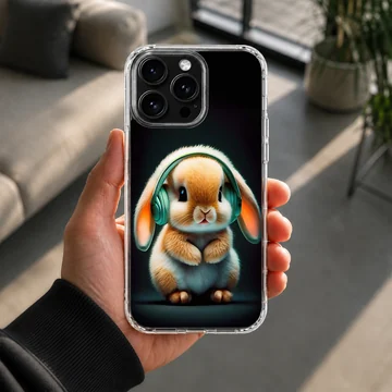 Bunny with headphones digital illustration phone case — Lifestyle