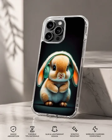 Bunny with headphones digital illustration phone case — Specs
