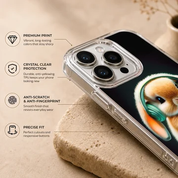 Bunny with headphones digital illustration phone case — Info