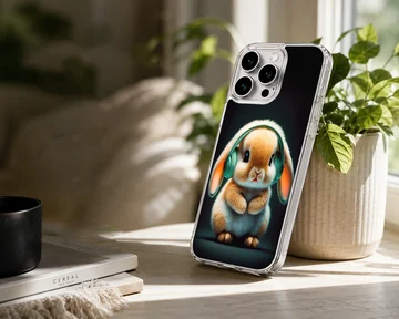 Bunny with headphones digital illustration phone case — Lifestyle