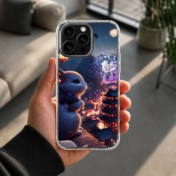 Bunny rabbit against a night cityscape phone case — Lifestyle