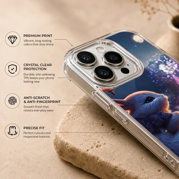 Bunny rabbit against a night cityscape phone case — Info