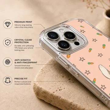 Bunny Rabiit with carrot and star motifs phone case — Info