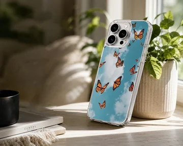 Butterfly phone case with sky design featuring fluttering butterflies. — Lifestyle
