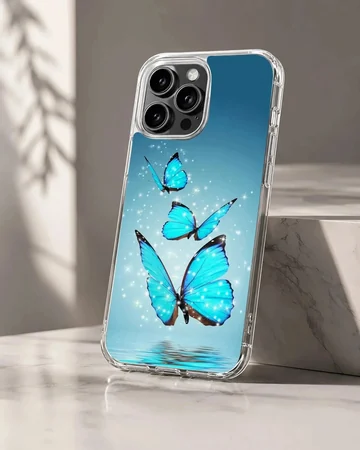 Blue butterflies with sparkling effects on phone case