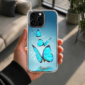 Blue butterflies with sparkling effects on phone case — Lifestyle