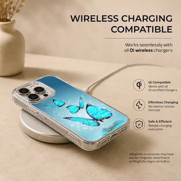 Blue butterflies with sparkling effects on phone case — Charging