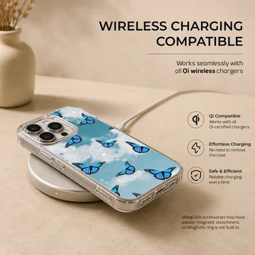 Blue butterflies in a dreamlike sky on phone case — Charging