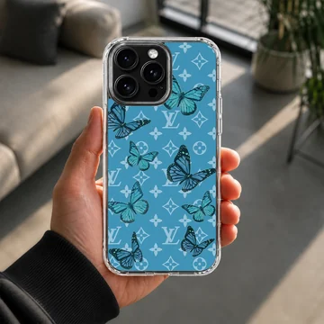 Blue butterfly pattern phone case with intricate details — Lifestyle
