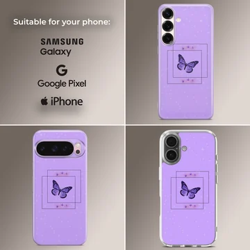 Butterfly illustration on purple background phone case — Collage