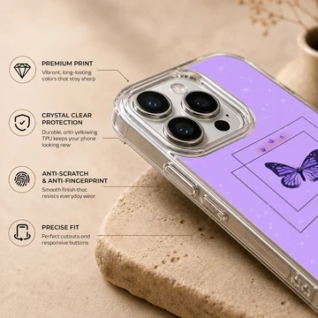 Butterfly illustration on purple background phone case — Info