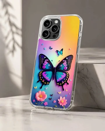 Butterfly and floral digital illustration on phone case