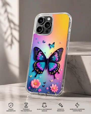 Butterfly and floral digital illustration on phone case — Specs