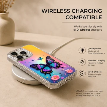 Butterfly and floral digital illustration on phone case — Charging