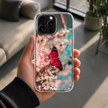 Red butterfly resting on flowers in a serene phone case design — Lifestyle