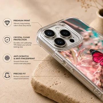 Red butterfly resting on flowers in a serene phone case design — Info