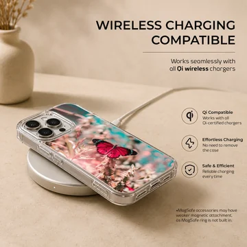 Red butterfly resting on flowers in a serene phone case design — Charging