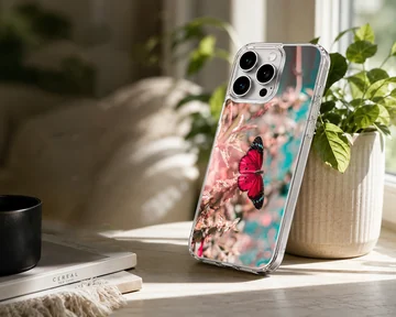 Red butterfly resting on flowers in a serene phone case design — Lifestyle