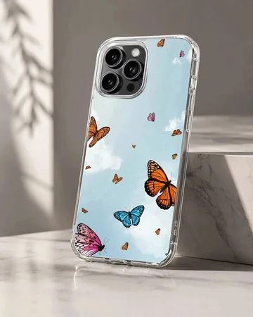Butterflies flying in a sky blue background phone case
