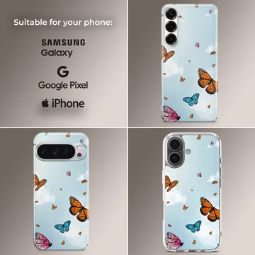 Butterflies flying in a sky blue background phone case — Collage