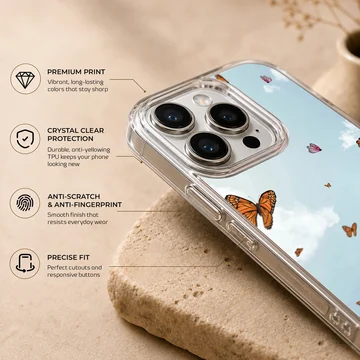 Butterflies flying in a sky blue background phone case — Info