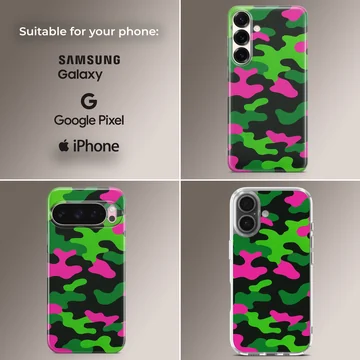 Neon green, pink, and black camouflage print phone case — Collage