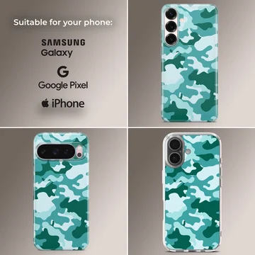 Teal and forest green camouflage pattern printed on a matte phone case — Collage