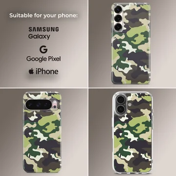 Green and black military camouflage pattern printed on a slim matte phone case — Collage