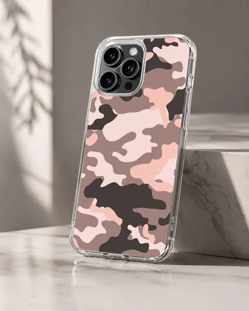 Pink and brown camouflage pattern printed on a matte phone case — Hero