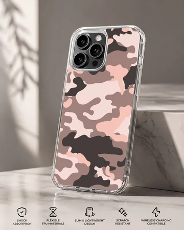 Pink and brown camouflage pattern printed on a matte phone case — Specs