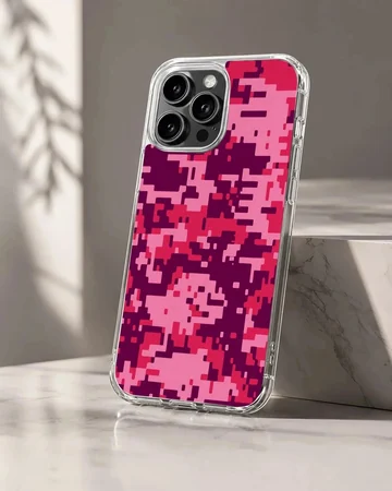 Vibrant pink and purple pixelated camouflage pattern phone case