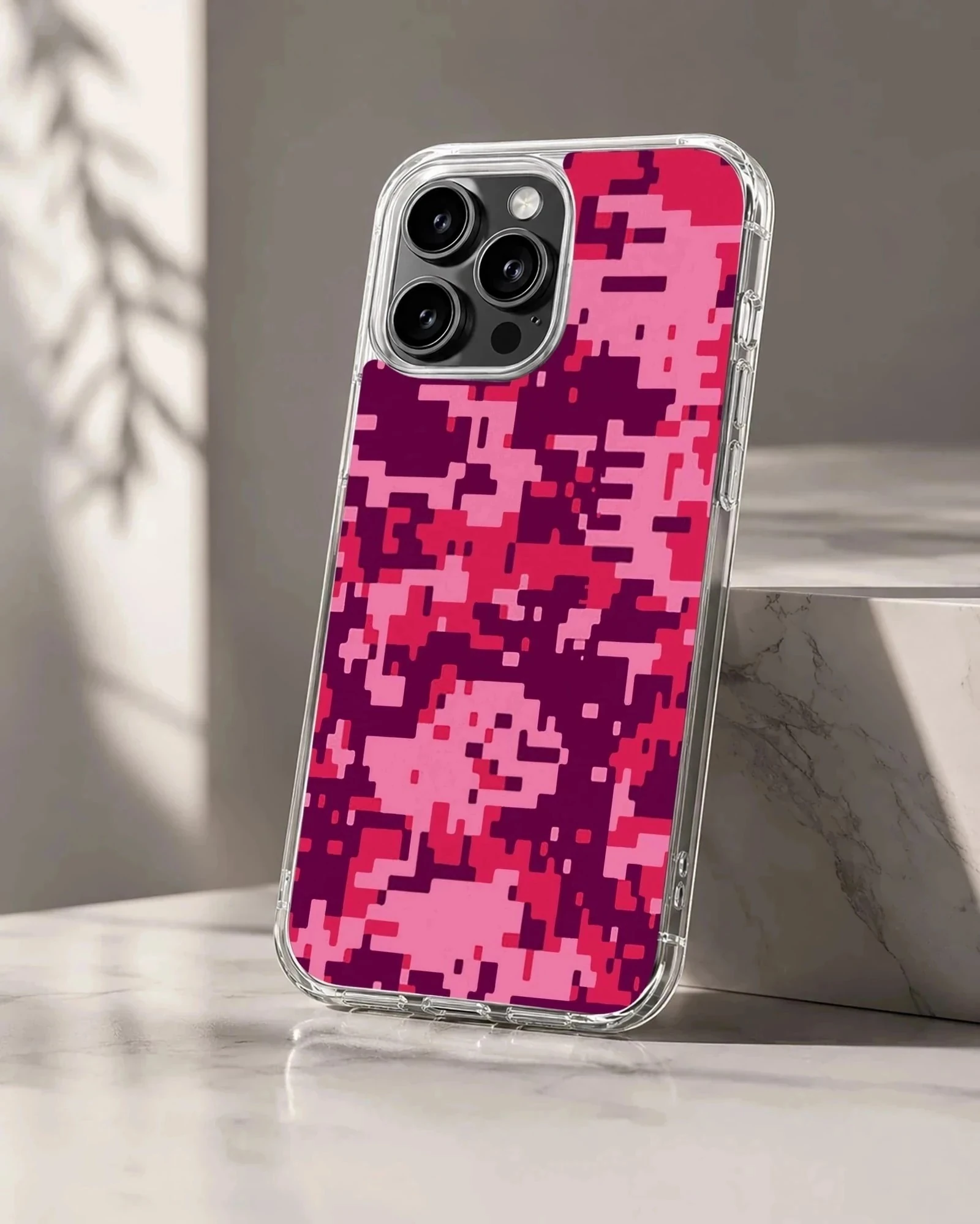 Vibrant pink and purple pixelated camouflage pattern phone case