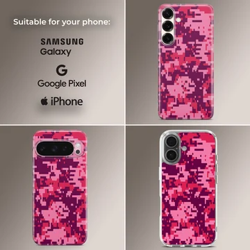 Vibrant pink and purple pixelated camouflage pattern phone case — Collage