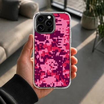 Vibrant pink and purple pixelated camouflage pattern phone case — Lifestyle