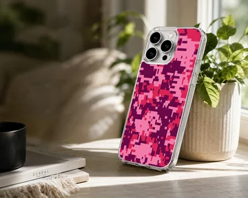 Vibrant pink and purple pixelated camouflage pattern phone case — Lifestyle